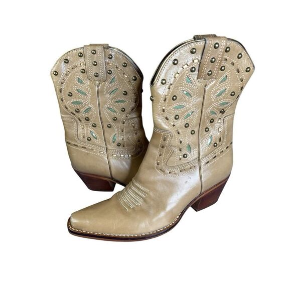 Mercer and Madison Women Beaded Tan Leather Hand Sewn Western Boots Sz 6M - Picture 1 of 13